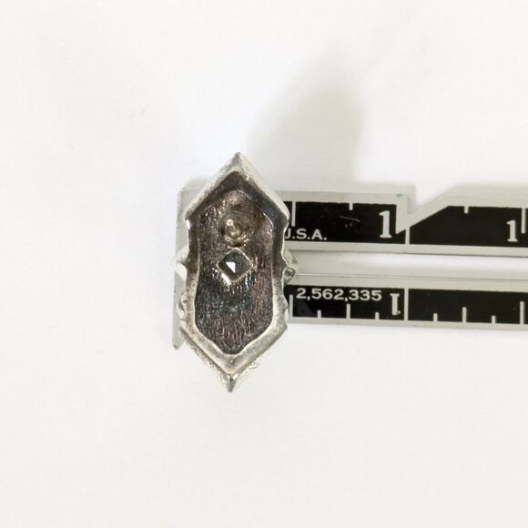 VTG Art Deco Style Black Faux Onyx Clear Rhinestone Silver Tone Pierced Earrings - Picture 7 of 7